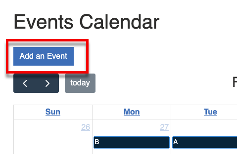 The Add Event button on the calendar page