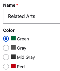 The color field with Green selected
