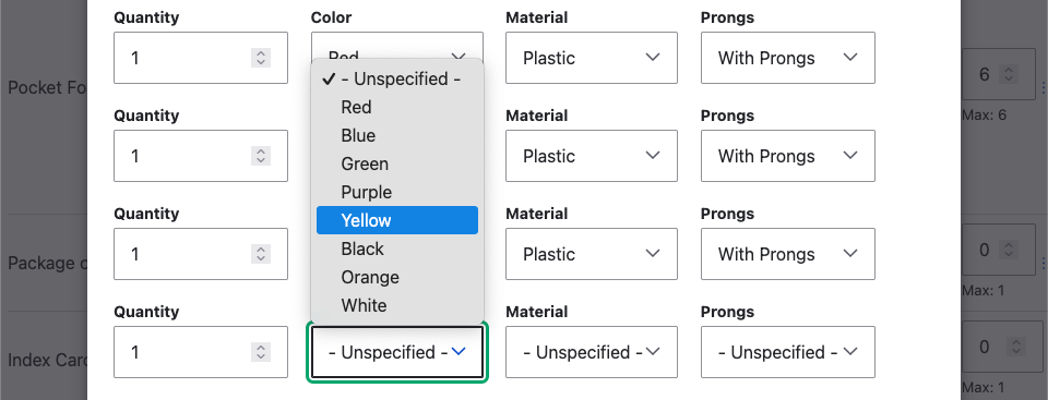 Pocket folder color selection
