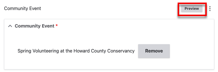 Community event preview button