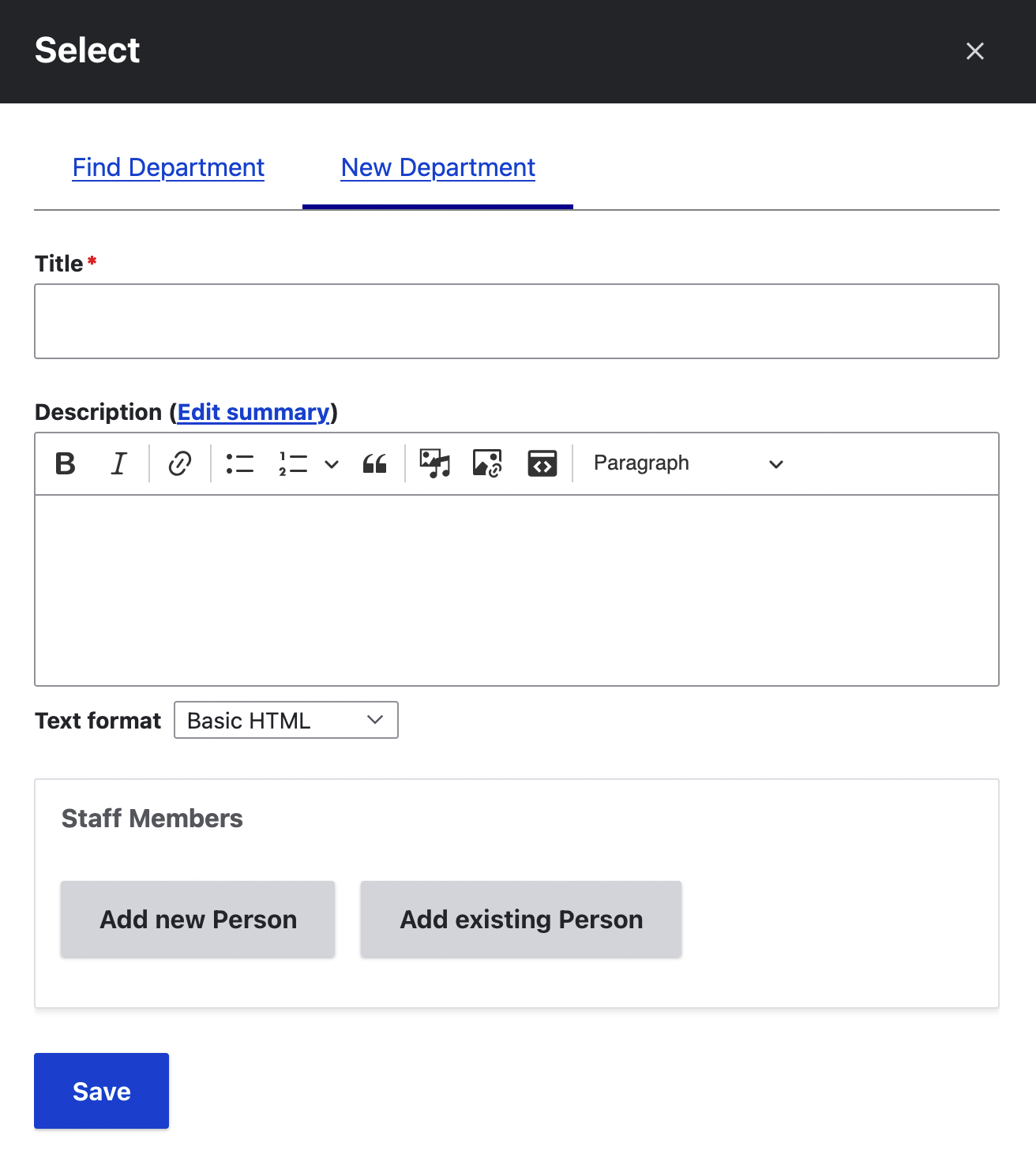 The new department form