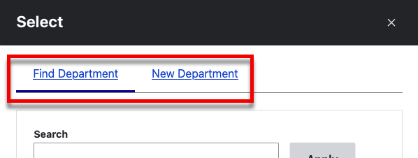 tabs labeled Find Department and New Department