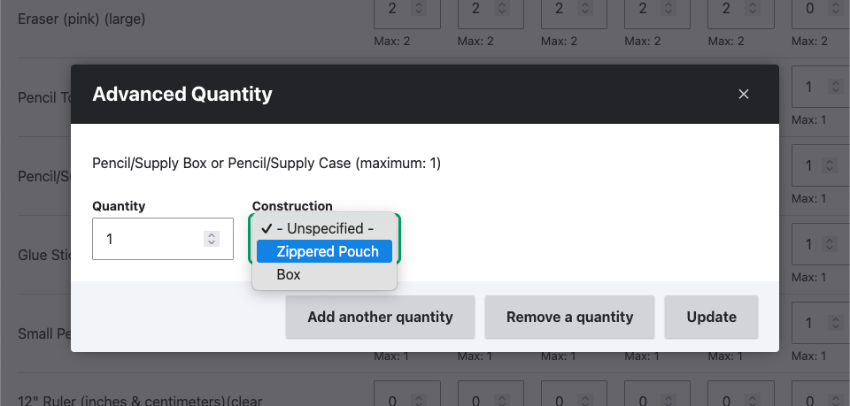 Advanced options for pencil box