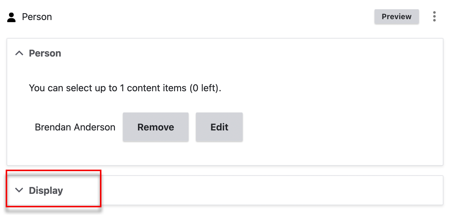 The Display section at the bottom of the person block
