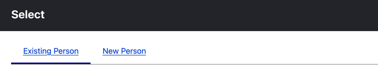 The create new and select existing person tabs
