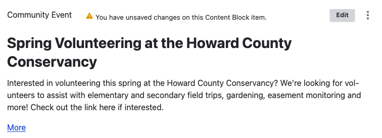 Community event block preview