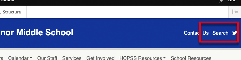 A screen schot of a school site with the Search link highlighted