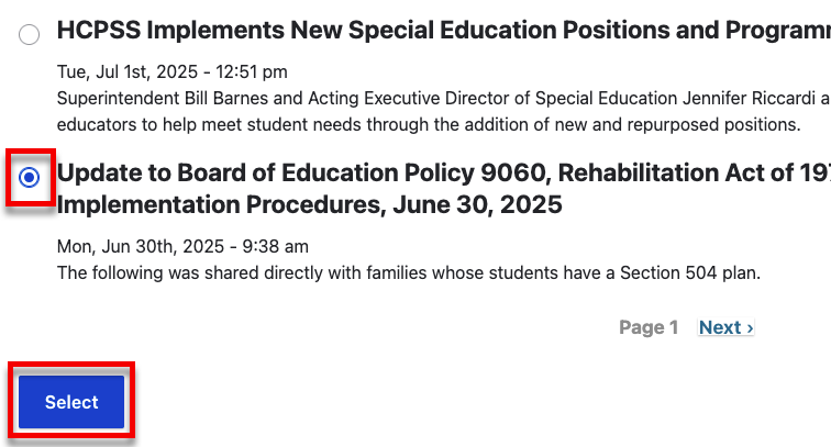 District news select button