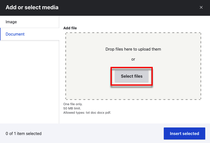 The Select files button