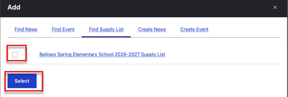 Supply list select list