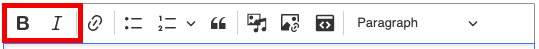 The rich text editor toolbar with the B and I buttons emphesized