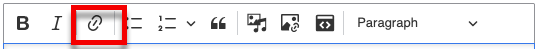 The rich text editor toolbar with the link button emphesized
